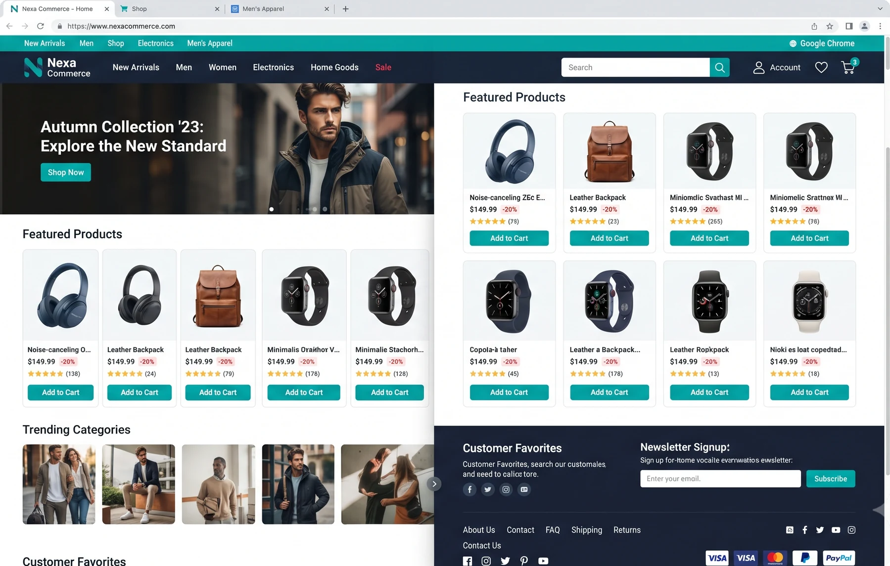 Nexa Commerce sign-in, discovery and menu item screens