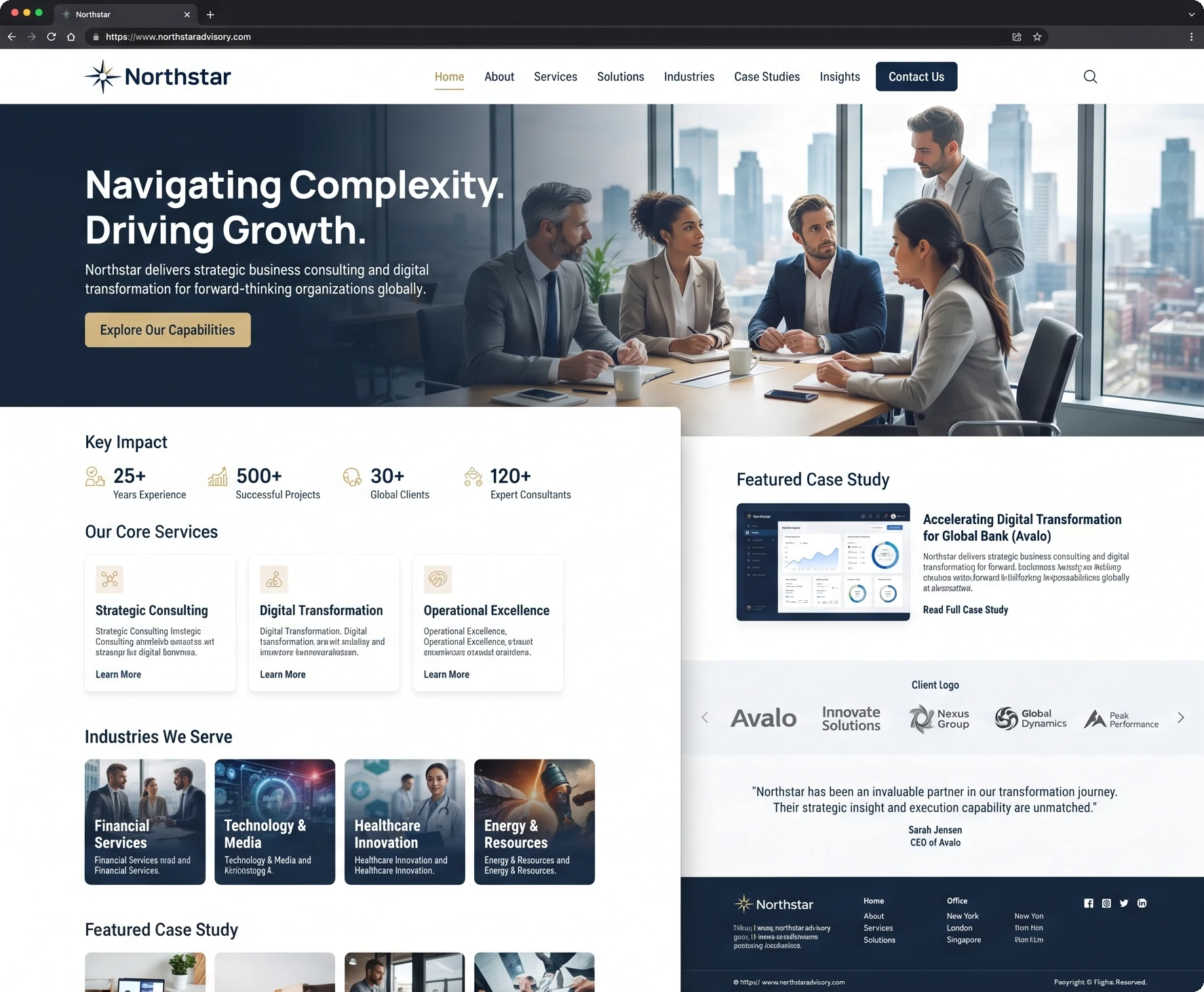 Northstar corporate homepage hero and highlights